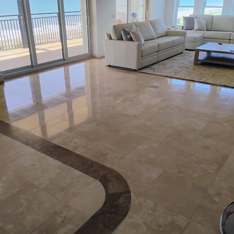 Polished travertine floors