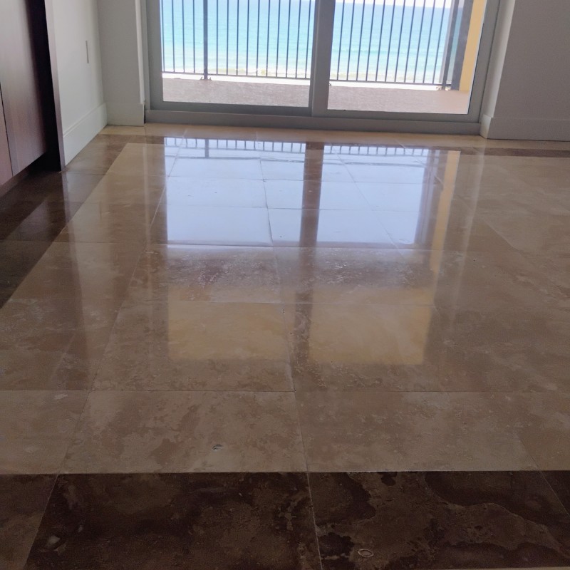 Polished travertine floors