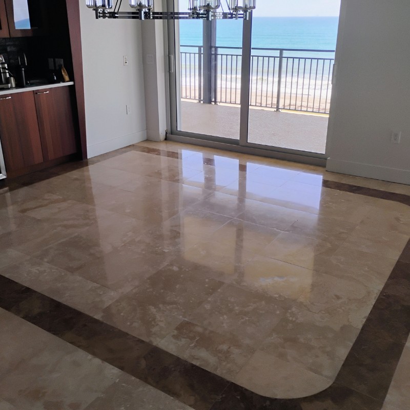 Polished travertine floors